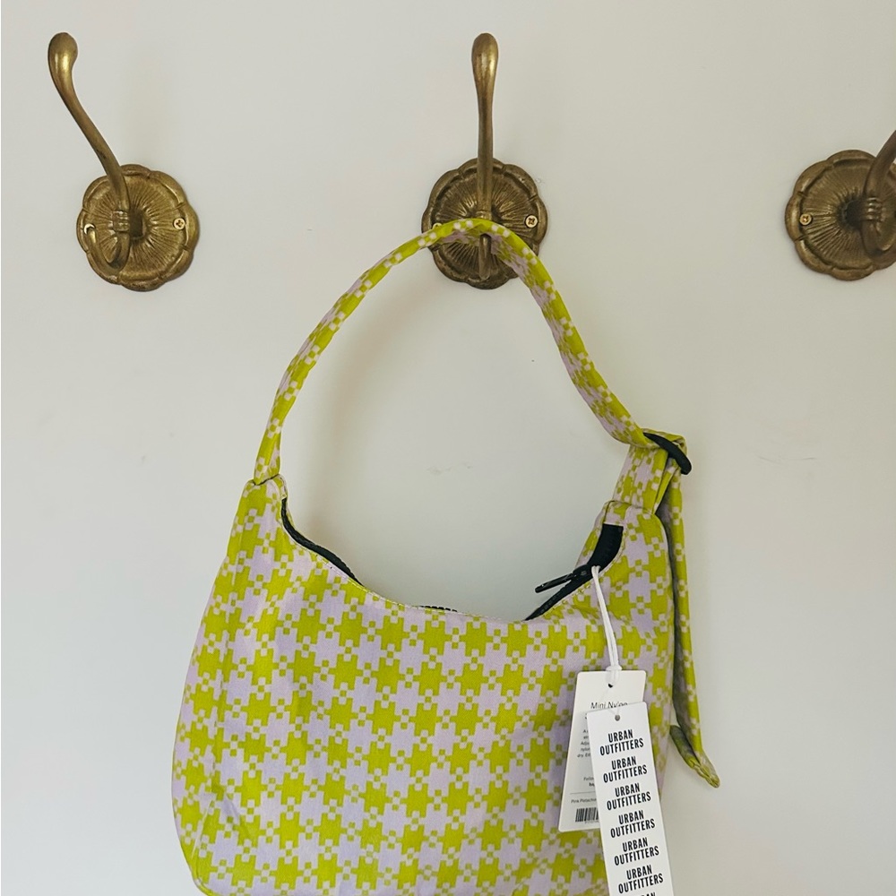 BAGGU mini nylon shoulder bag pink pistachio pixel gingham NWT.